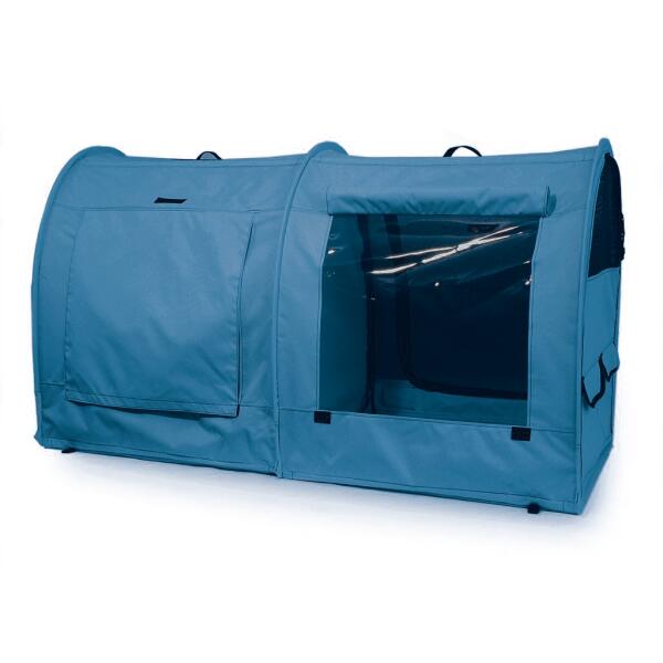 Show Shelter with vinyl in back blue Jay